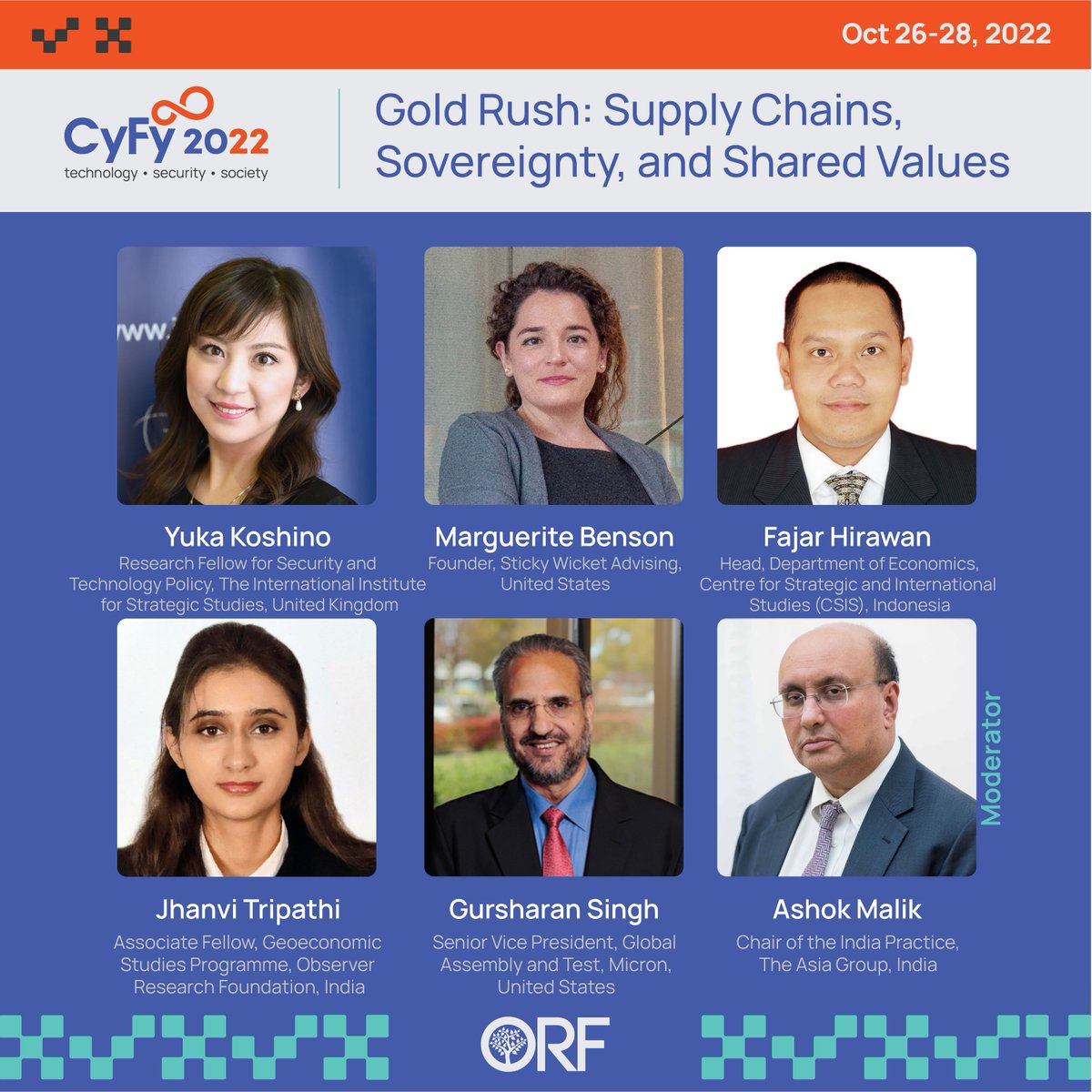 orfgeotech's tweet photo. #CyFy2022 | Gold Rush: #SupplyChains, Sovereignty and Shared Values

@YukaKoshino, Marguerite Benson, @fbhirawan, @jhanvi_t, Gursharan Singh and @MalikAshok discuss.

October 26-28 | New Delhi

@orfonline @orfgeotech 

Full agenda here 👉 https://t.co/l9Ms6v6iOC https://t.co/0xrkdRleLF