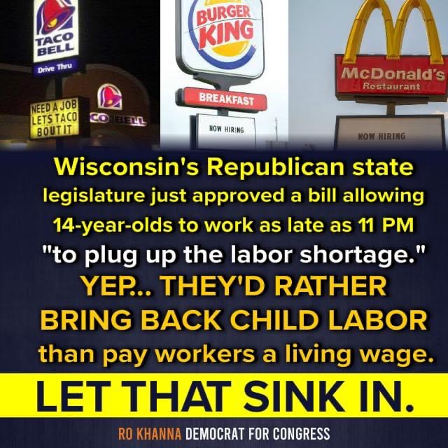 jilevin's tweet photo. What?  Bringing back child labor rather than pay working adults a living wage?  

UNBELIEVABLE! https://t.co/cjIfTk18mw