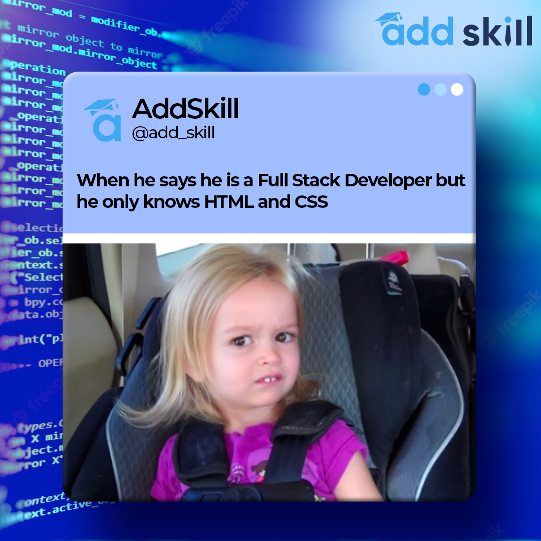 add_skill's tweet image. Sab milke humko bewakoof bna rhe hai.
.
.
.
#addskill #codingclassroom #codingisforeveryone #learncoding #programming #codingisfun #coding #training #fullstackdeveloper #frontenddeveloper #backenddeveloper #techcareer #coder #memes #codingmemes #codermemes #likeforlikes
