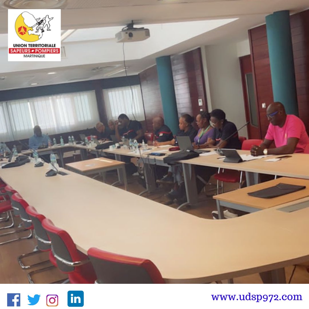 Udsp972's tweet photo. Réunion du Comité Consultatif Départemental des Sapeurs-#Pompiers Volontaires (#CCDSPV), sous la présidence du #PCASTIS
Le président de l’@Udsp972, les membres du #CCDSPV et du #CA échangent autour de différents points relatifs au suivi de carrière & à la #valorisation des #spv https://t.co/3Tl6eoeicw