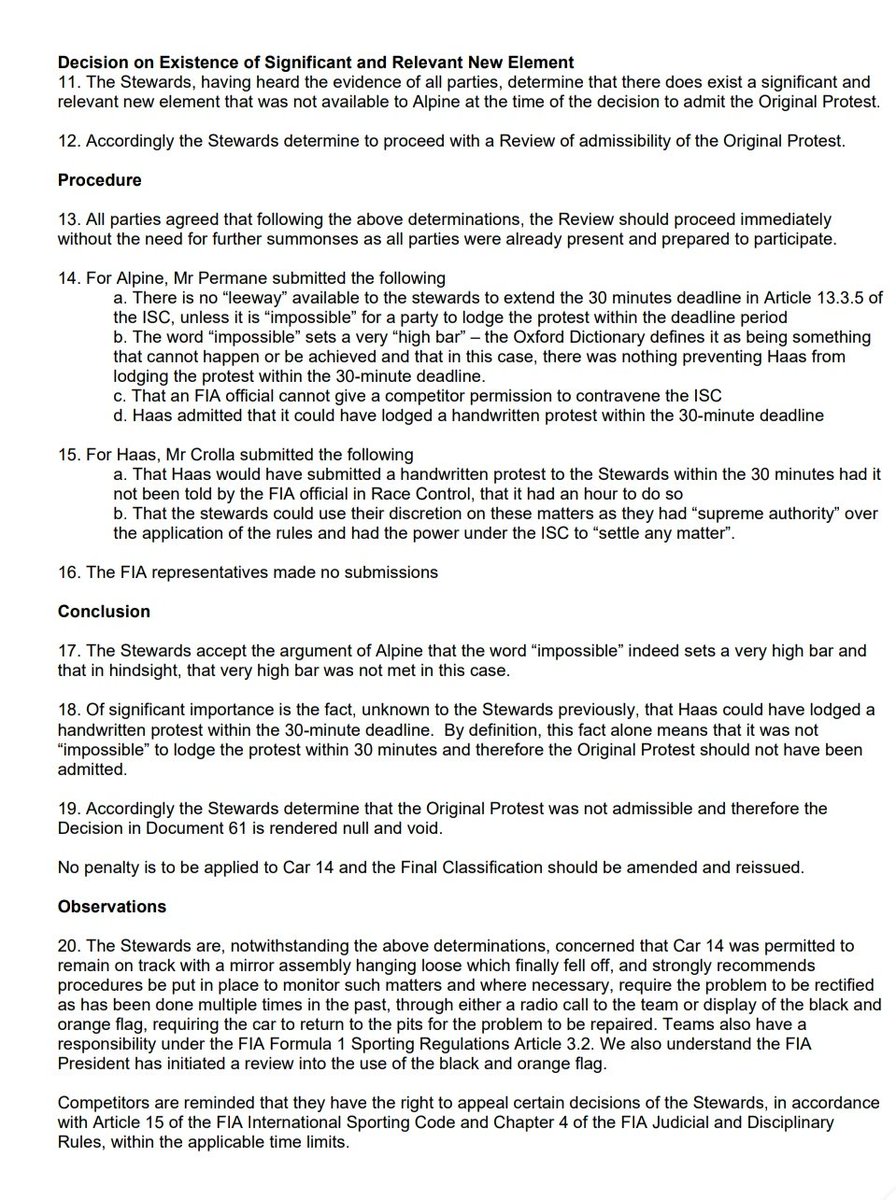 🚨 OFICIAL, OFICIAL

La FIA da por ANULADA la sanción a Fernando Alonso.

Admiten que la protesta de Haas estuvo fuera de tiempo y no debió ser admitida.

ALONSO RECUPERA SU P7.

VAMOOOOOOOOOOOOOS