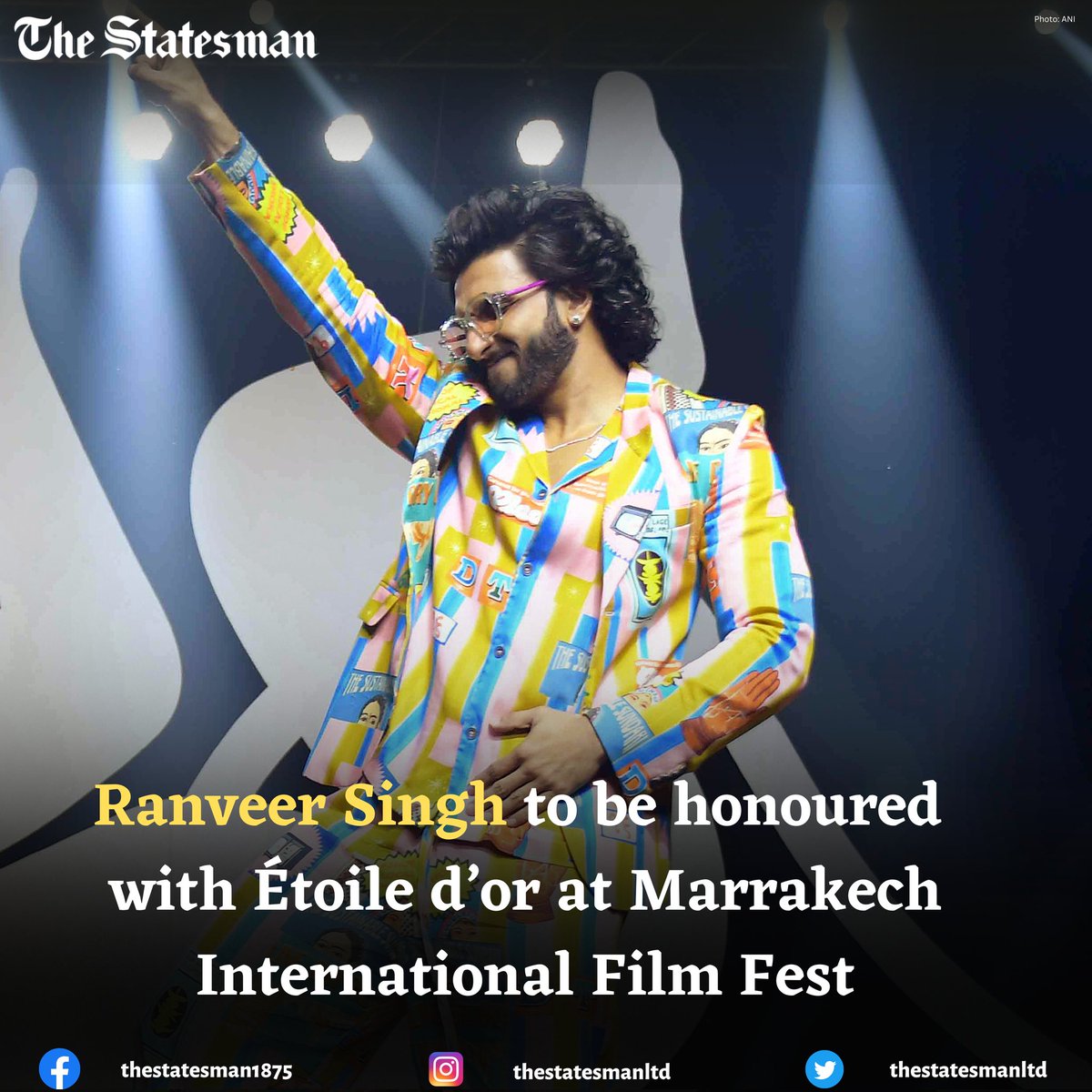 TheStatesmanLtd's tweet photo. Bollywood star Ranveer Singh will be felicitated with Étoile d’or at 19th edition of Marrakech Film Festival. The honour has been previously received by the likes of Amitabh Bachchan, Shah Rukh Khan and Aamir Khan.
#RanveerSingh #EtoiledOr #MarrakechInternationalFilmFestival https://t.co/GmNBscOs0K
