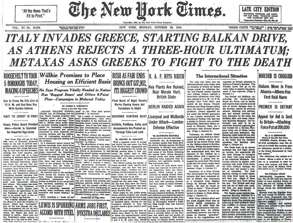 e_amyna's tweet photo. #OTD in 1940, Greece rejected a 3-hour ultimatum and pushed the 140,000-stong invading Italian and Albanian forces back. #OxiDay https://t.co/cAywI7EpUM