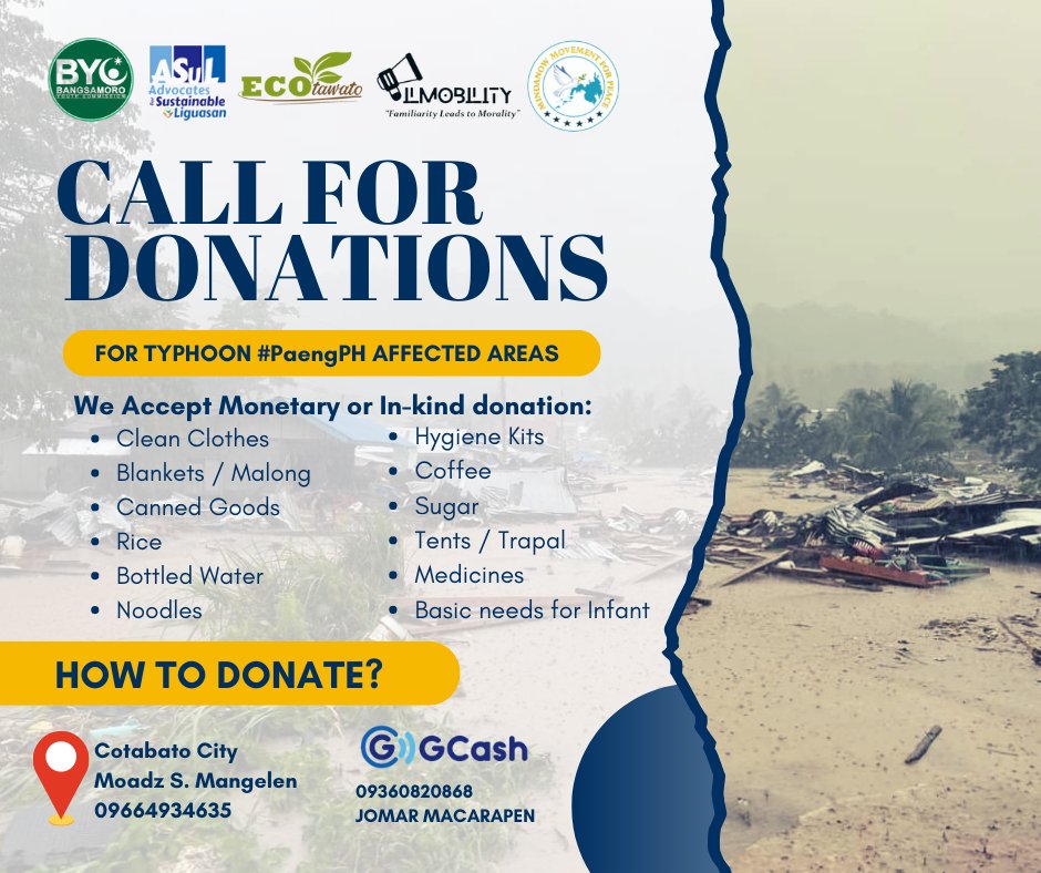 RTs are greatly appreciated. Please help the flooded victims of Cotabato City, Maguindanao and North Cotabato of #PaengPH here in Mindanao. Continue to pray for us, stay safe and dry to all of you out there. These initiatives are from our volunteer organizations. 🙏🥺