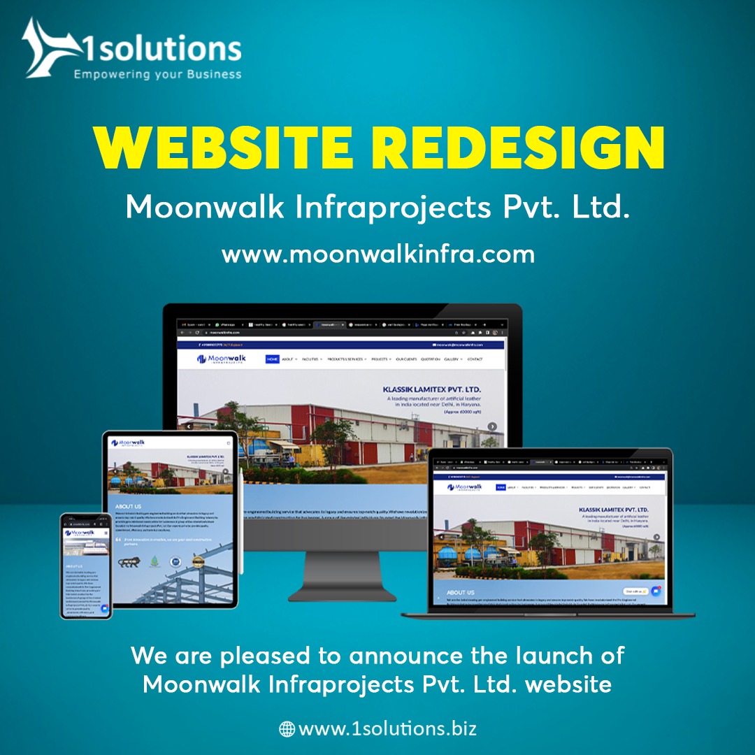 1solutionsbiz's tweet photo. We are pleased to announce the launch of Moonwalk Infraprojects Pvt. Ltd. website

Our newly redesigned website is faster, more intuitive and easier to use with greatest services. 

#webdevelopment #webdesign #branding https://t.co/JMWsGE9afl