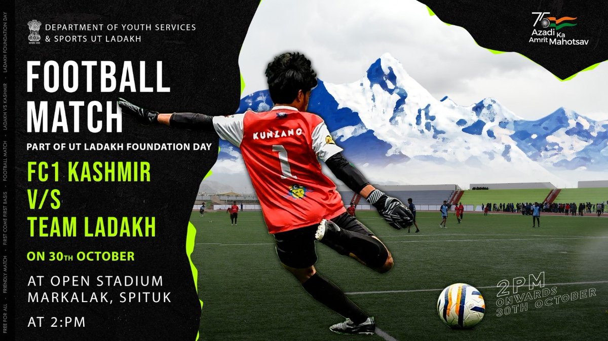 DIPR_Leh's tweet photo. #3yearsofUTLadakh
Presenting the #TeamLadakh for the upcoming #football match to be held on Oct 30 at #OpenStadium Spituk, celebrating the 3 glorious years of #UTLadakh.
#Cheer4TeamLadakh
Save the date & be there!
@lg_ladakh @Ravinder_Dangi1 @IndiaSports @DIPR_Kargil @PBLadakh https://t.co/fRWAmehMSl