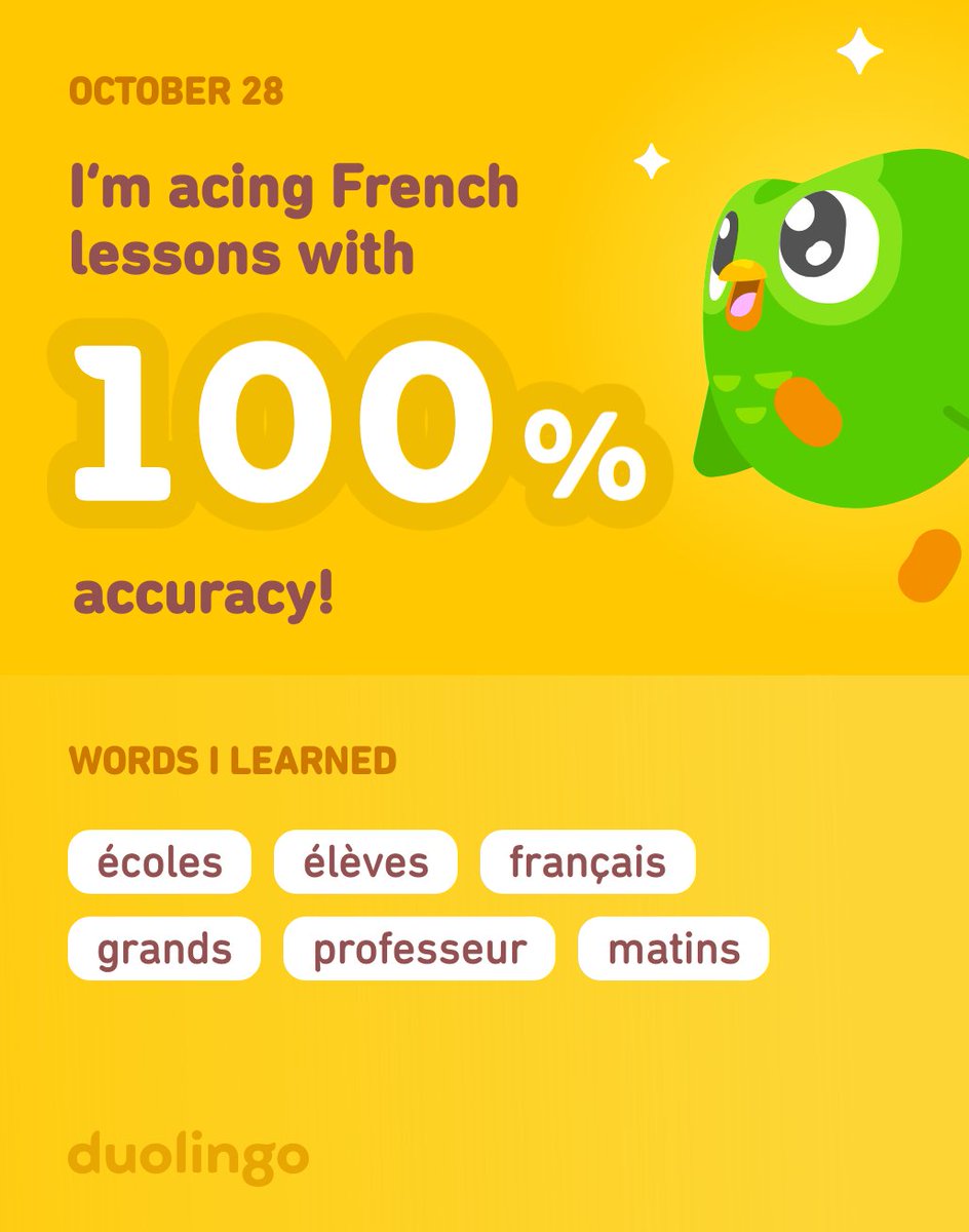 patichueca's tweet photo. I’m learning French on Duolingo! It’s free, fun, and effective. https://t.co/Z0pob2O4Vk