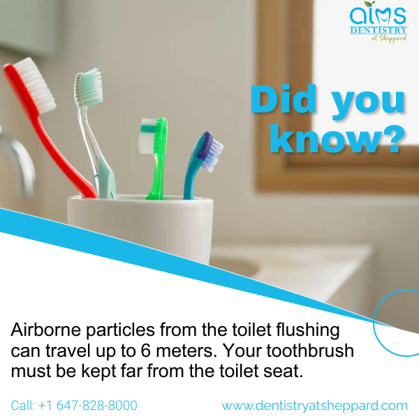 aims_sheppard's tweet photo. Flushing a toilet launches germs into the air, and fecal matter can travel as far as six feet. Hence, it is recommended that you store your toothbrush in an upright position at least six feet from the toilet seat.   

#AIMS #aimsdentistry #aimsdentistrysheppard https://t.co/vGteWNjtaB