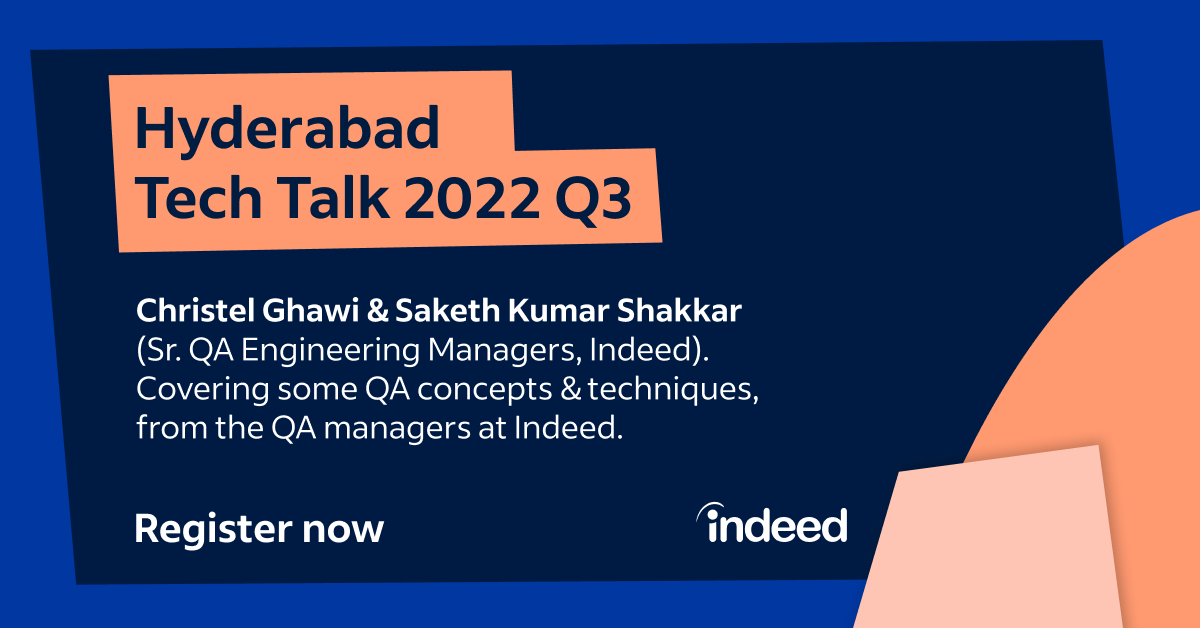 Join us for a virtual Tech talk on 'QA Concepts &amp; Techniques' on Wednesday 9 November 6pm IST. This event is FREE to attend and we have limited spots available. 

Register here: indeedhi.re/3gS1u0B

#Tech #Webinar