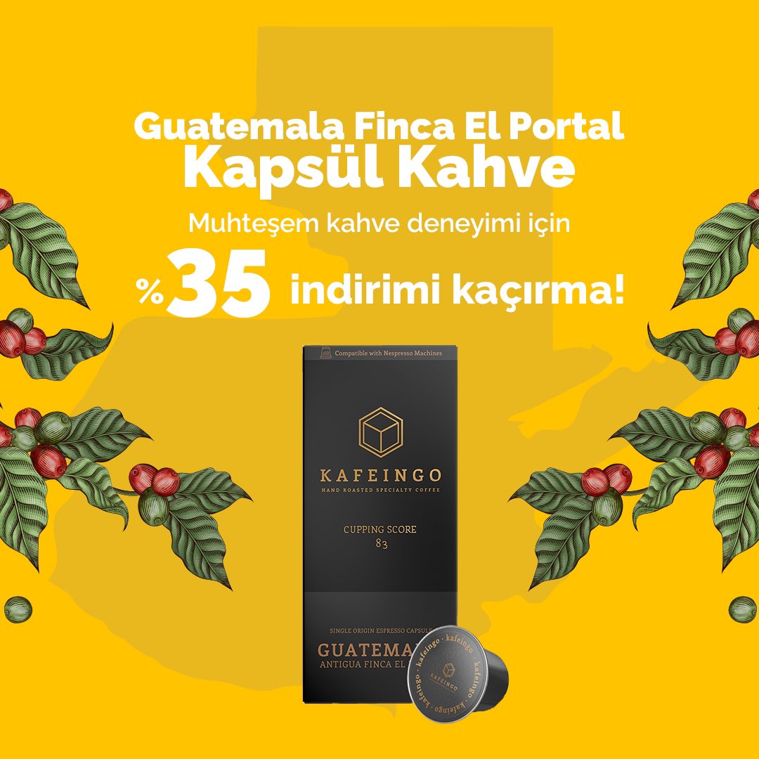 Çekirdeğinde bitter çikolata, karamel ve tatlı portakal notaları bulunan Guatemala Finca El Portal Kapsül kahveni kafeingo.co’dan %35 indirimli fiyatı ile sipariş etmeyi unutma! ☕️