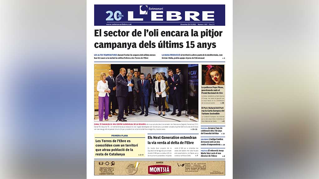 ▶ LA NOTÍCIA: La inauguració del nou Centre Audiovisual de la Vegueria a la portada en paper del Setmanari L’EBRE #TerresdelEbre @agriculturacat @canalte @ebredigitalcat @PepaPlana @terresebretur @tortosa @ajdeltebre @terresebre @ideceinstitut setmanarilebre.cat/?p=66249