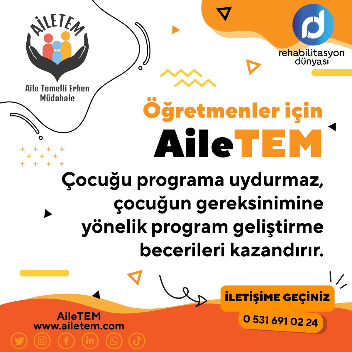 AileTEM, kurum süpervizörlerine çocuğun gelişimsel özellik ve ihtiyaçlarına göre program geliştirme becerisi kazandırır.
#ailetem
#rehabilitasyondünyası #özeleğitim
#özeleğitimrehabilitasyon
#kurumsaldanışmanlık #otizm
#gelişimyetersizliği
#danışmanlık
#erkenmüdahale
#kesfetteyiz