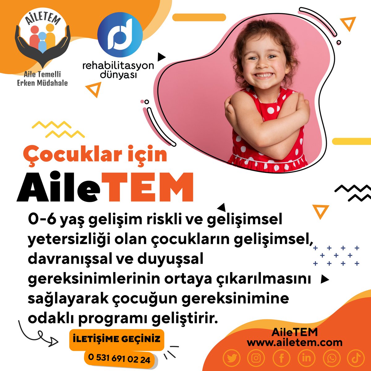 AileTEM, bireyselleştirilmiş eğitim planlamasında çocuğun gereksinimlerini temel alır.

#ailetem
#rehabilitasyondünyası #özeleğitim
#özeleğitimrehabilitasyon
#kurumsaldanışmanlık #otizm
#gelişimyetersizliği
#danışmanlık
#erkenmüdahale
#osb
#kesfetteyiz
#riskliçocuk
#psikoloji