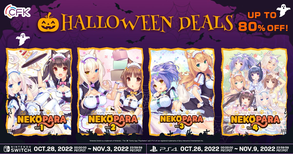 🎃NEKOPARA Halloween Special Sale‼️🎃 #NEKOPARA is on sale from 🎉Oct. 28 to Nov. 3🎉 Get up to 📢80%📢 off in PlayStation™ Store and 📢60%📢 in Nintendo eShops‼️ ▶ My Nintendo Store: nintendo.com/search/?q=neko… ▶ PlayStation™ Store: store.playstation.com/en-us/search/N…