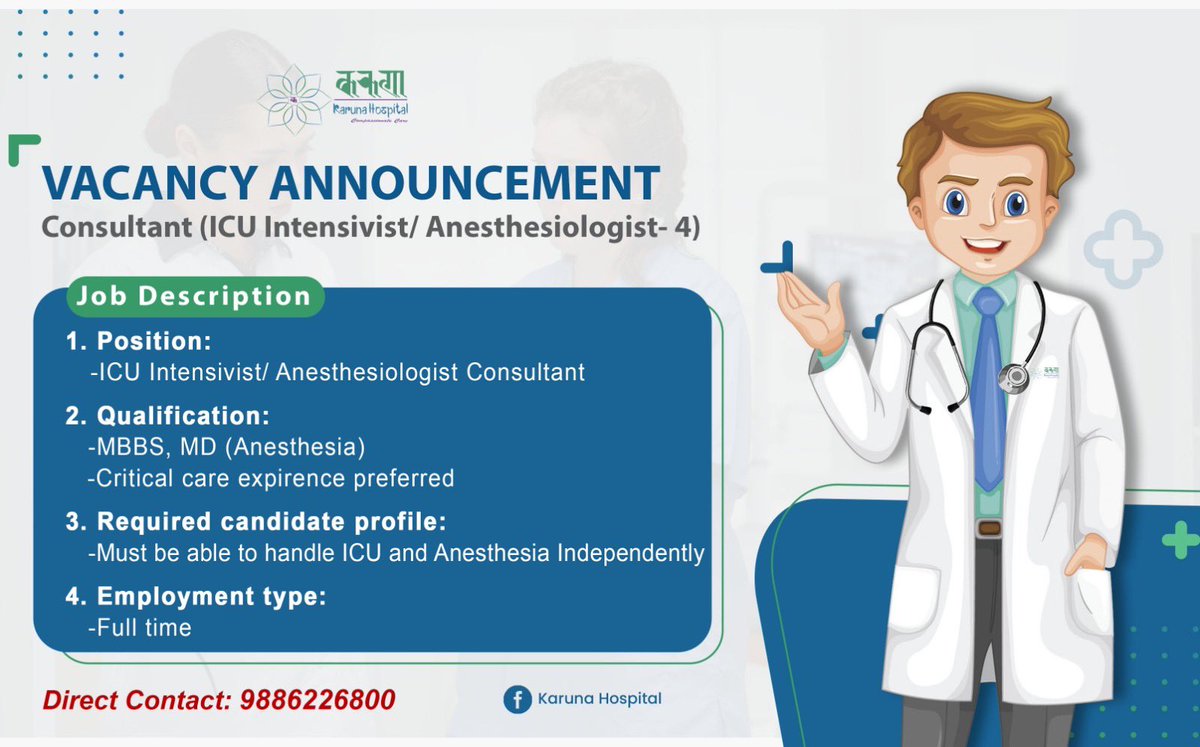 Intensivist/Anesthesiologist required at Karuna Hospital Kathmandu