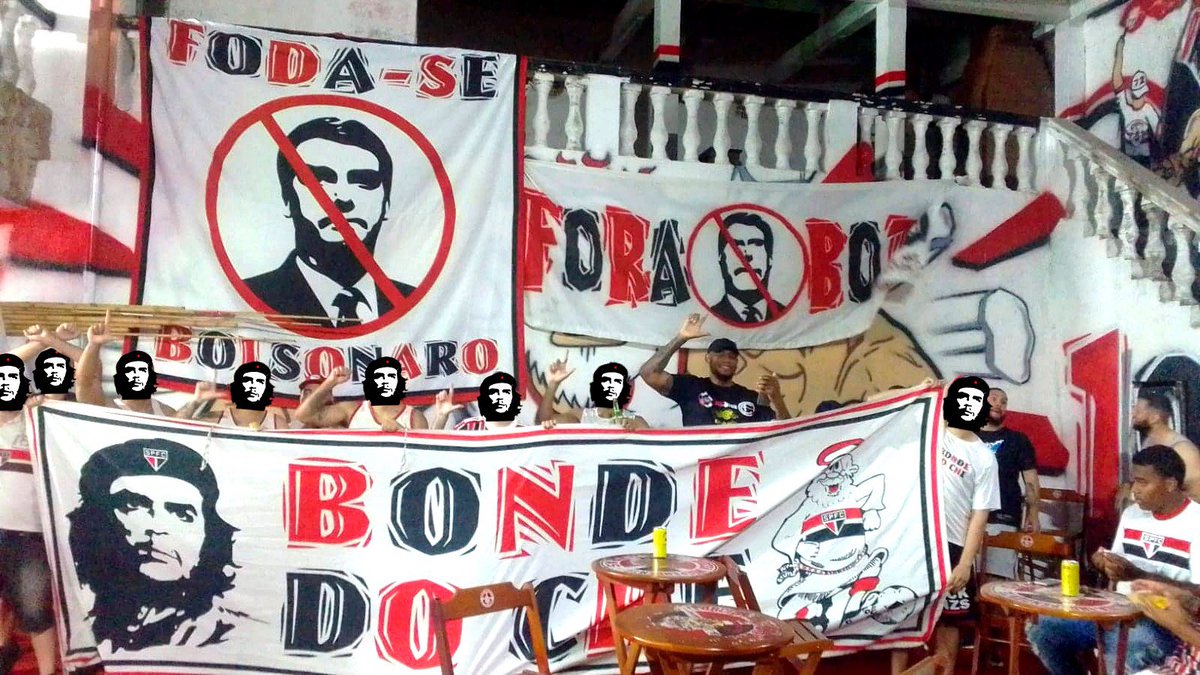 PHOTO | Flags of the São Paulo Futebol Clube fans against Nazi President Bolsonaro of Brazil