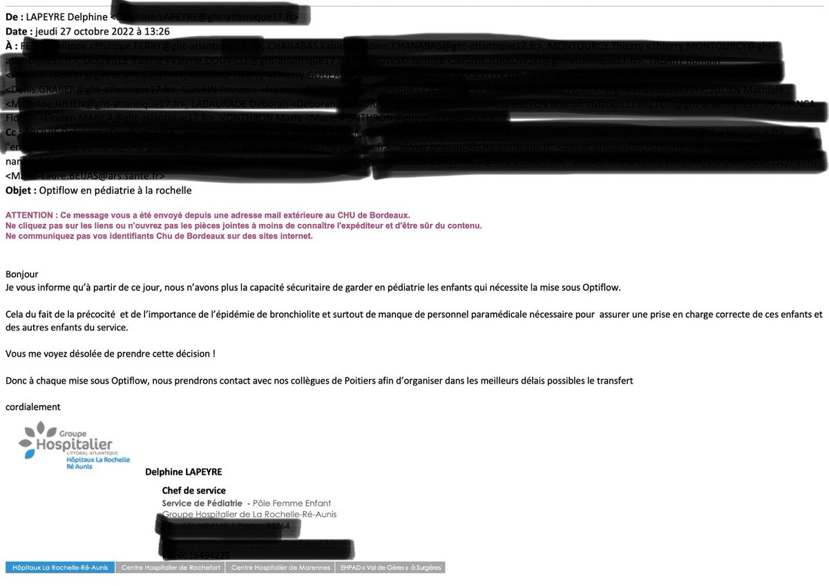 ctifpediatrie's tweet image. A La Rochelle, il n’est plus possible d’hospitaliser des enfants en détresse respiratoire nécessitant une aide respiratoire par optiflow, il faudra donc transférer les enfants a Poitiers. @FrcsBraun c’est donc ça prendre ses responsabilités et investir pour la santé des français?