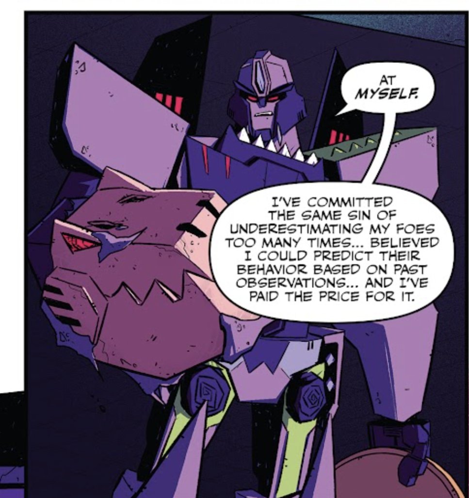 in issue 12 of IDW's Beast Wars comic, the flesh on Megatron's T-Rex hand is burnt off, revealing a head design drawn to resemble Animated Grimlock. (2022)