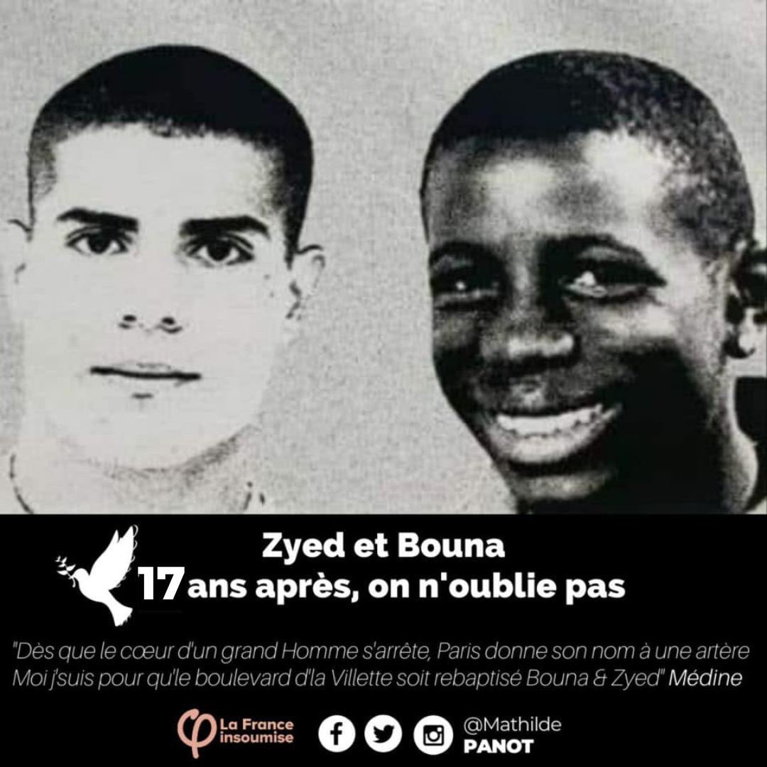 Pourquoi le logo de <a href="/FranceInsoumise/">La France insoumise</a> sur cette affiche concernant la mort tragique de Zyed et Bouna n’a-t-il aucun rapport avec une quelconque entreprise de récupération politique ? Réponse dans 5 minutes.