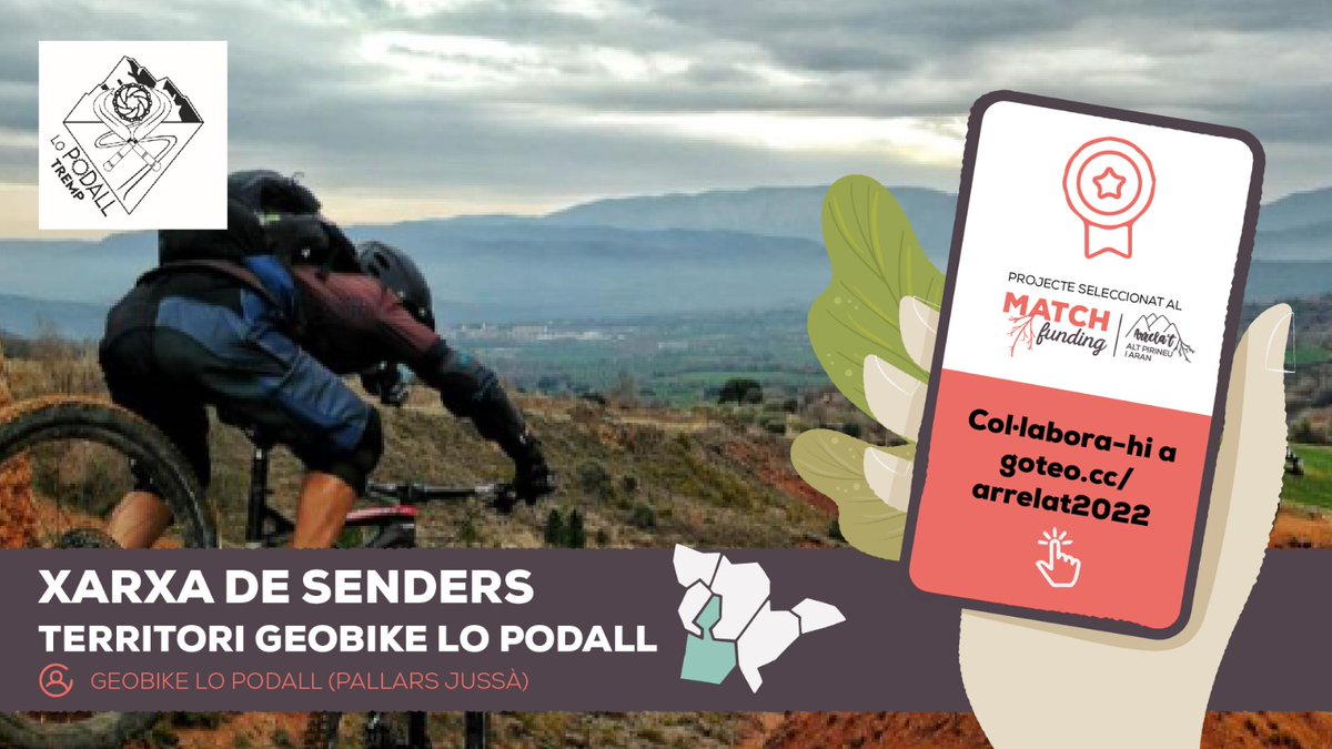 🚴🏻‍♀️ Geobike Lo Podall és el projecte guanyador del Pallars Jussà. Aquest projecte pretén consolidar el territori geobike com a zona de referència en la pràctica de la BTT.

Ja han superat l’import mínim, ajudeu-los a arribar a l’import òptim aquí 👉🏻 ca.goteo.org/channel/arrela…
