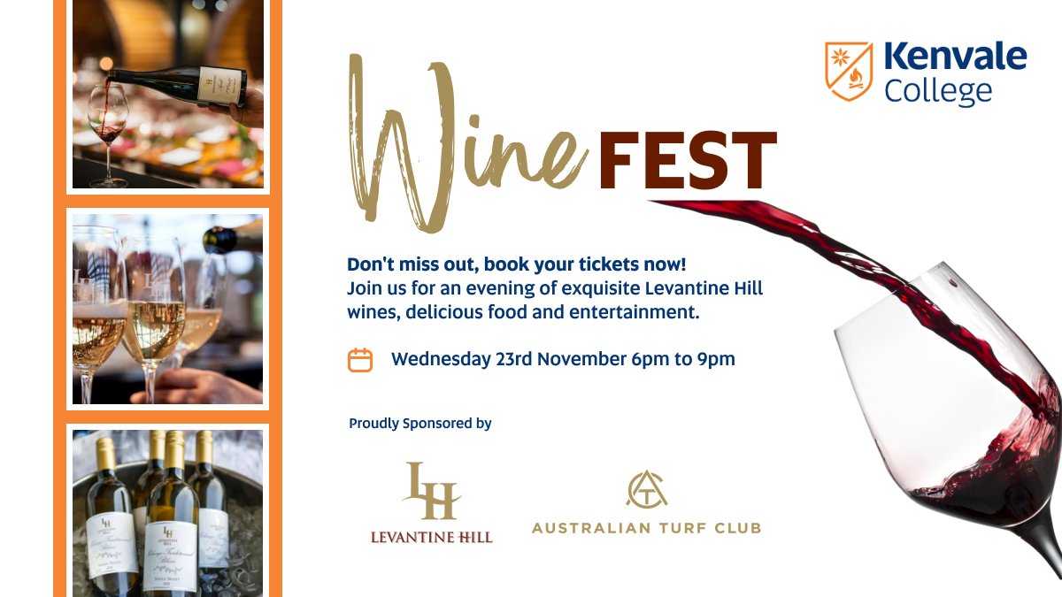 KenvaleCollege's tweet photo. Kenvale's award-winning event WINEFEST is back for 2022! Tickets are selling fast, don't miss out! Enjoy an evening of Levantine Hill wine, delicious food, prizes &amp; giveaways. Visit our website for tickets.

#winefest #LevantineHill #KenvaleCollege #winetasting #Randwick #foodie https://t.co/agz3rGXe0u