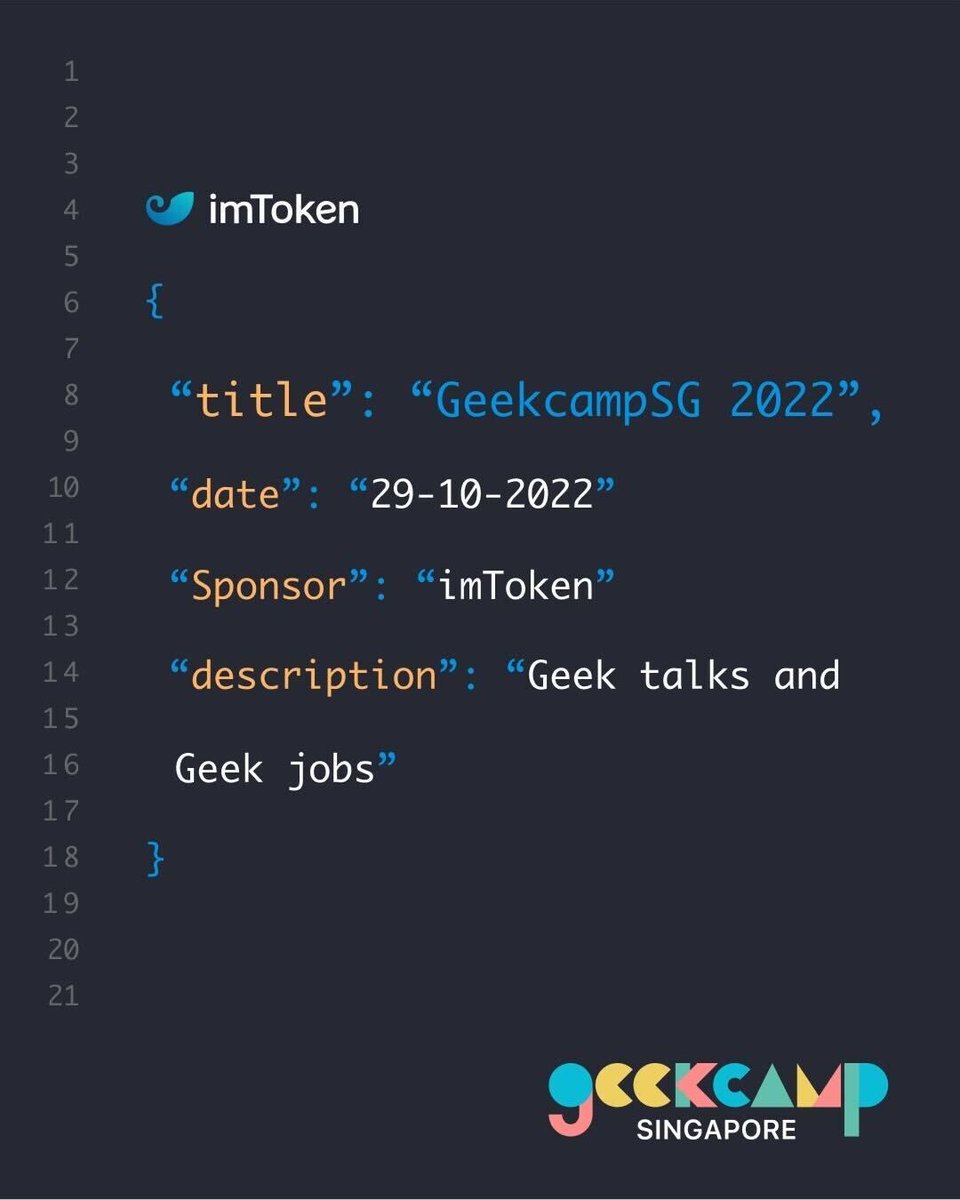 Happy Friday! 🍾
We are excited to announce that @imToken is a sponsor for #geekcampsg <a href="/geekcamp/">303 See Other</a>
Become a part of the #geekcampsg family and build the most secure and intuitive digital wallet to run the digital economy.
check out 👉 bit.ly/3FG3nrB