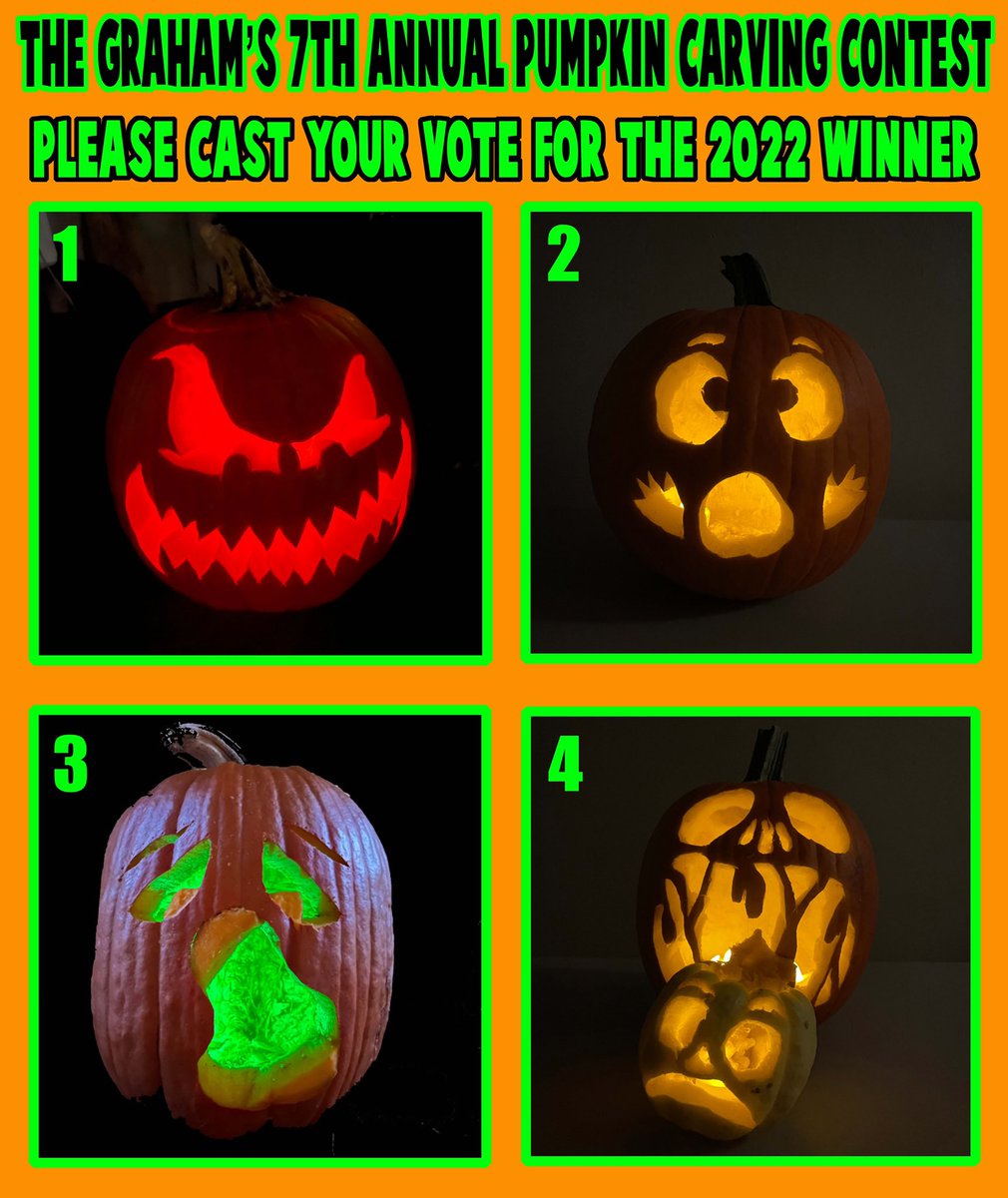 It’s that time of year again. Please cast your vote and help decide the winner of the Graham’s 7th Annual Pumpkin Carving Contest!!! 🎃👍