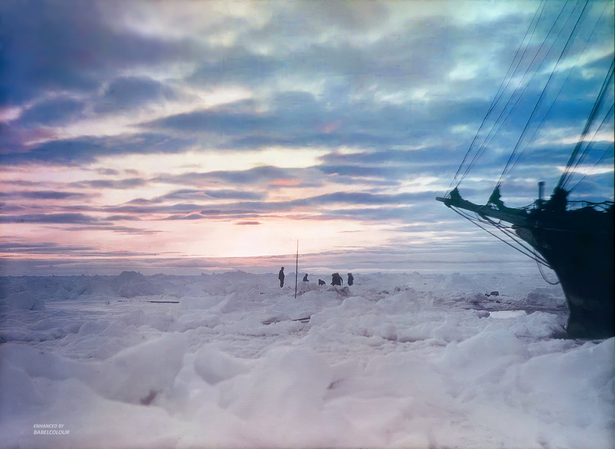 I've worked on quite a few of Frank Hurley's amazing paget plates, taken during Ernest Shackleton's trans-Antarctic expedition in 1915, but I think this is one of my favourites. Amazing colour as dusk falls across the Endurance and its crew. It is original colour (not colourised)