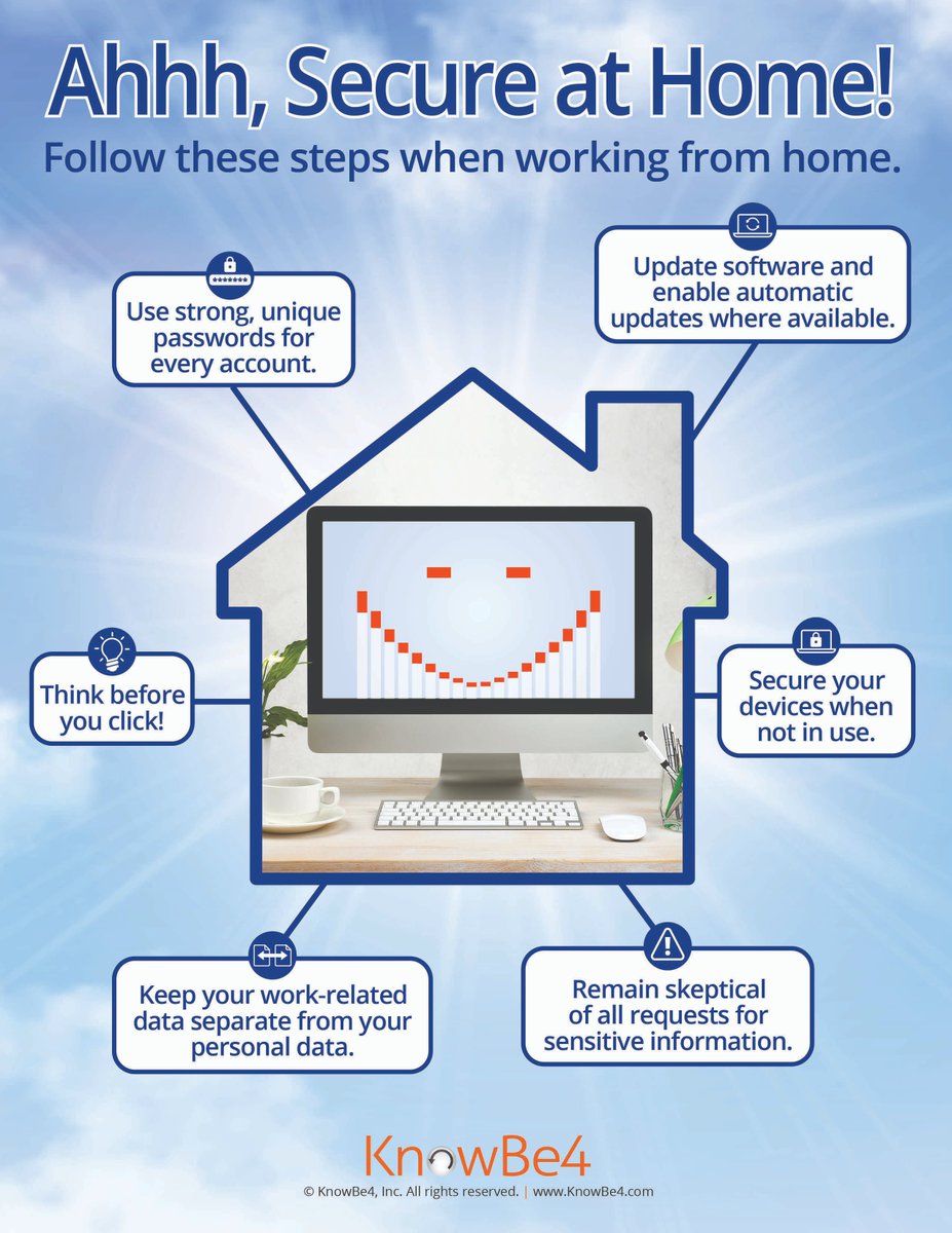 AllenISDTech's tweet image. As we wrap up week 4 of Cybersecurity Month, We want to remind you of how to keep your computer safe at home and at work with these reminders. #AllenISDLearns @knowbe4