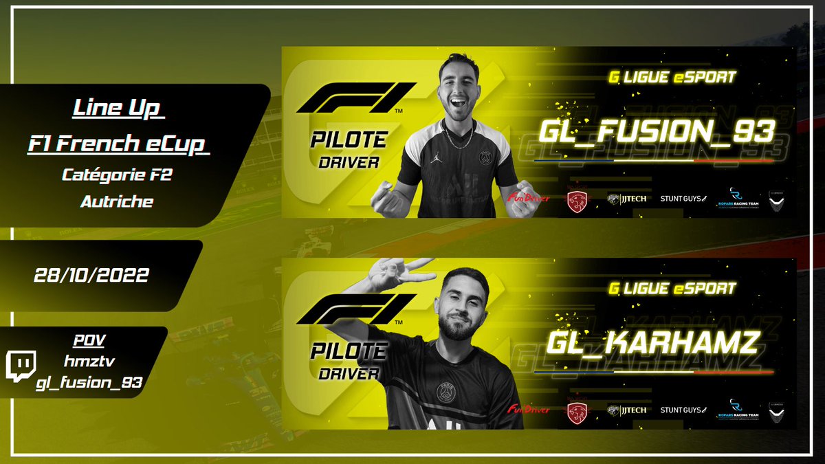 G_Ligue_Esports's tweet photo. [#F1PS]

Ce soir à 21h aura lieu la quatrième manche de la F1 French eCup, en Autriche 🇦🇹 

L’occasion pour nos pilotes de rester sur la bonne dynamique de la manche précédente et remonter au classement! 

N’hésitez pas à les soutenir sur leurs chaînes respectives 🏁 https://t.co/S3oyQ7zQwV