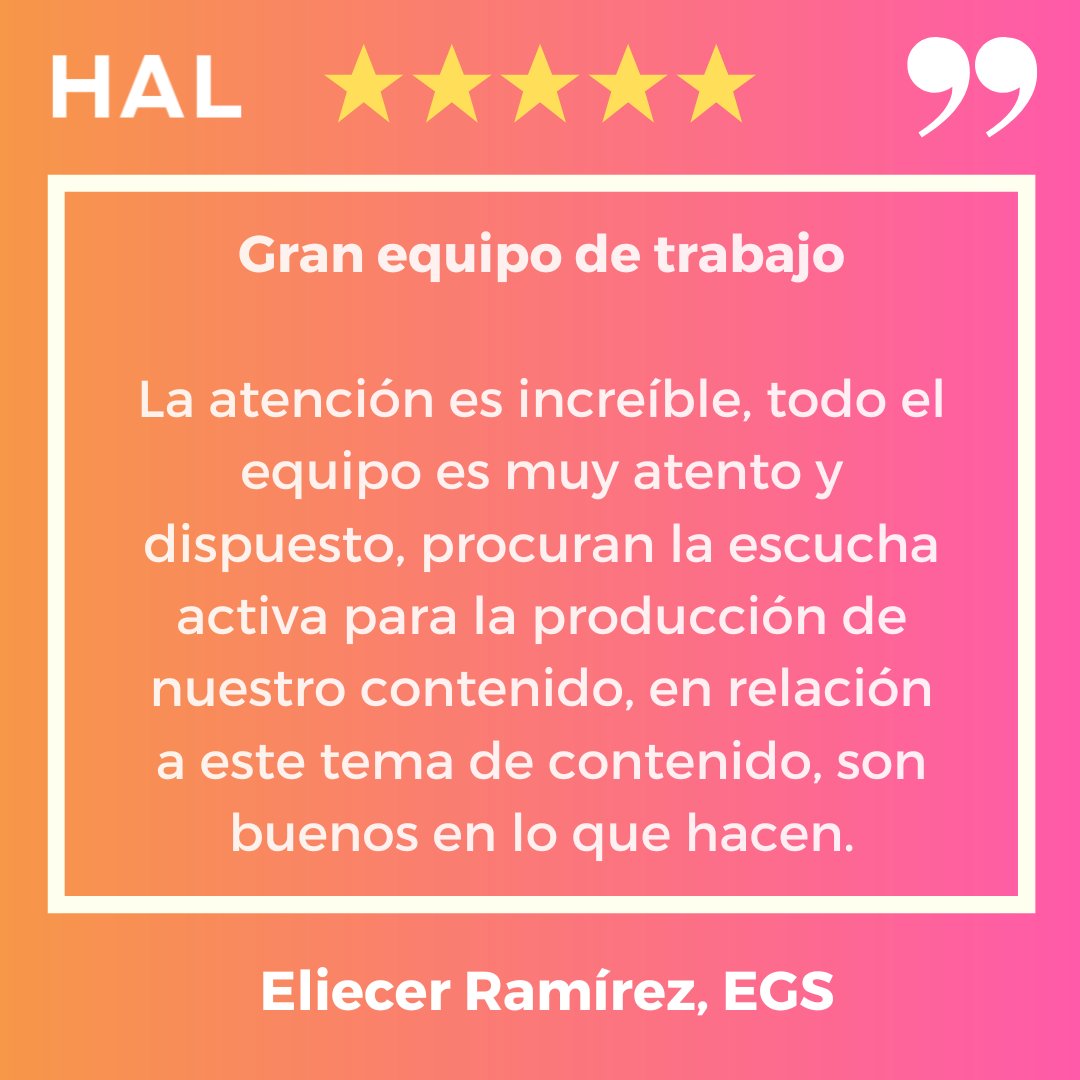 HALCompany's tweet photo. Eliecer Ramírez de EGS nos cuenta cómo HAL Company los ayudó en su misión de seguir creciendo. ⭐⭐⭐⭐⭐

¡Gracias por tu valioso testimonio, Eliecer, y por dejarnos acompañarte en este viaje! 😊

#HALCompany #CasosDeExito #InboundMarketing #EGS #PartnerHubSpot https://t.co/F3ztmUf8Jm