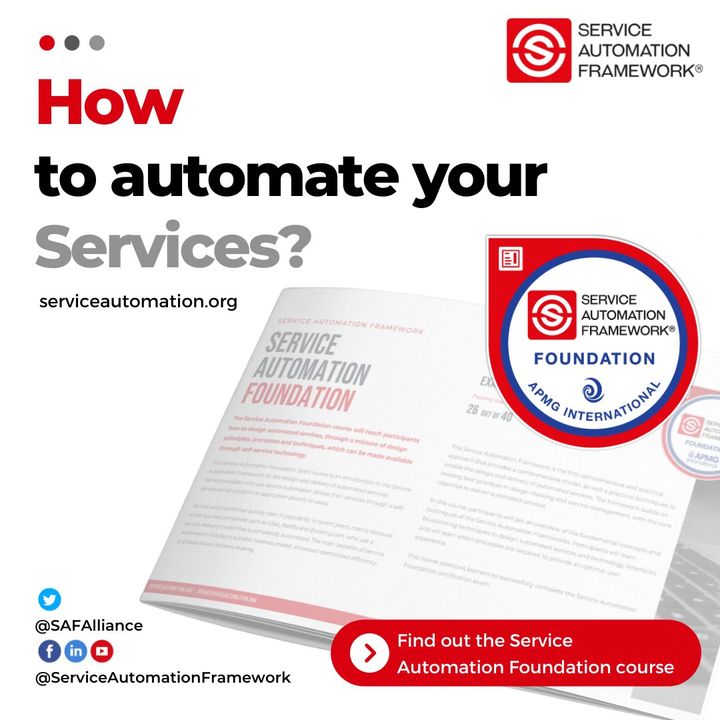 Join the Service Automation Foundation course to learn how to design automated services, through a mixture of design principles, processes and techniques, which can be made available through self-service technology. Learn how to automate👉 zcu.io/rYiI

#saf #apmg