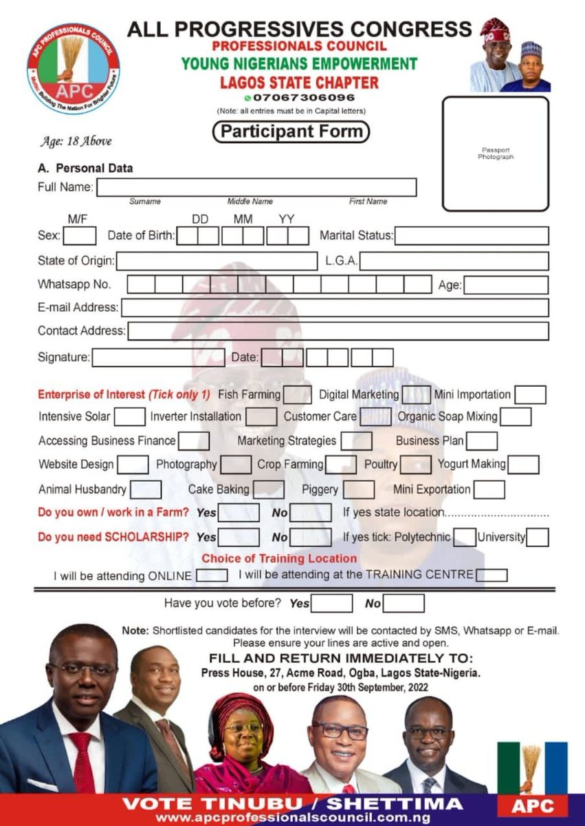 SaharaReporters's tweet photo. APC Presidential Candidate, Tinubu’s Support Groups Issue Membership Forms, Request Bank Account Numbers, PVC Numbers From Intended Members | Sahara Reporters https://t.co/U3pKpoEE2V https://t.co/DoH8vhWFbU