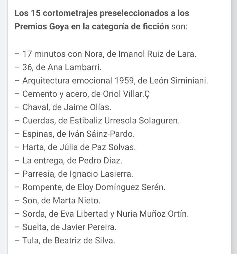TULA, el corto dirigido por nuestra compañera Bea de Silva, @atipicas_, preseleccionado para los Goya. Enhorabuena, amiga! 🥰🎉💪🏼