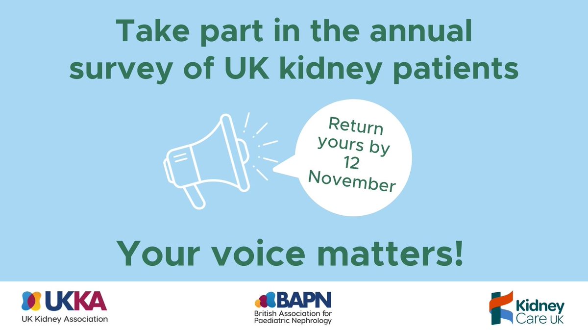 Just over two weeks left to take part in this year's #KidneyPREM - an annual survey of care experience for people living with kidney disease across the UK. Take part by visiting kidneycareuk.org/prem - we want to hear from you!