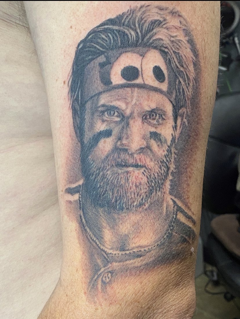 Good Day Philadelphia/FOX29 News viewer Matt Keister’s new tattoo. Matt got it done in his hometown in Wilmington, Delaware at Wildcard Studios by tattoo artist Terry Manning. Bryce Harper signed 13 yr contract with @phillies so tattoo keeps relevant for years @FOX29philly