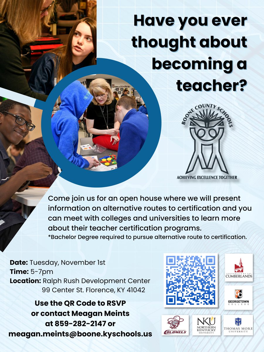 Please sign up to join us if you are interested in alternative routes to teacher certification.  There are still spots available and we would love to have you join us!  Click the link below to sign up.
signupgenius.com/go/10c0e48adad…