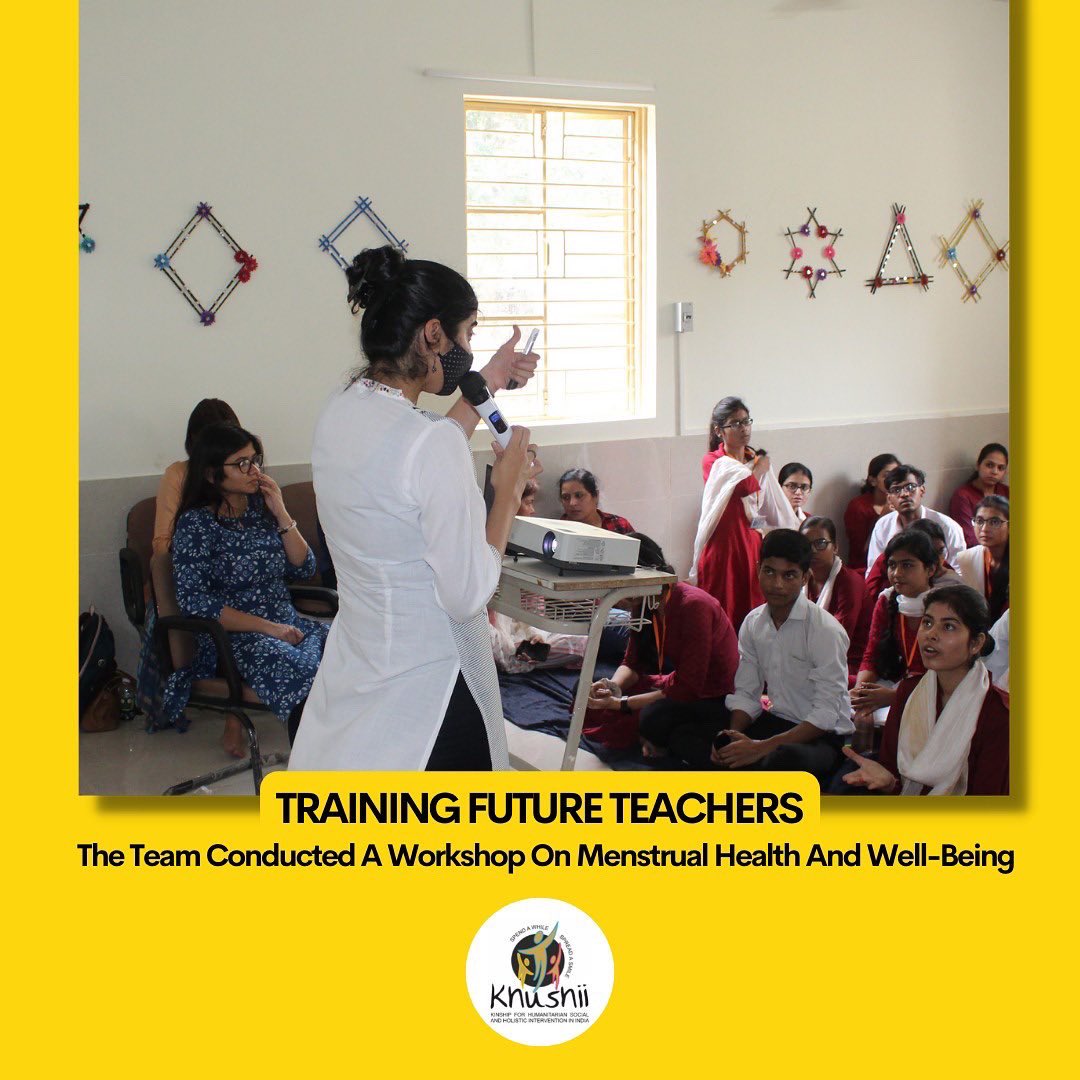 KhushiiNGO's tweet photo. The Mental Health and Wellbeing Team at KHUSHII conducted a workshop on Menstrual Health and well-being at the DIET institute in Dilshad Garden, East Delhi with 70 trainees to train future teachers in being better equipped to guide their students on the topic. 
#KHUSHII https://t.co/OaNOaetox3