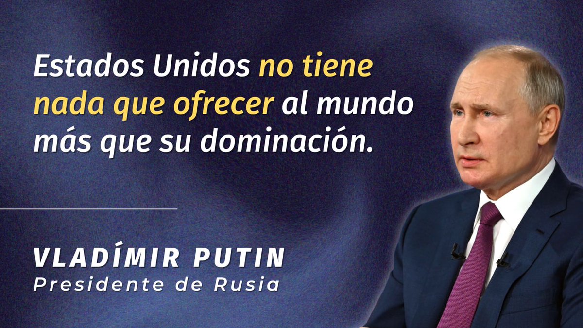 mae_rusia's tweet photo. 💬 Vladímir Putin: Washington sigue calificando el actual orden mundial como liberal, pero este notorio "orden" multiplica el caos y se vuelve cada vez más intolerante incluso con los propios países occidentales.

❌ EEUU no tiene nada que ofrecer al mundo más que su dominación. https://t.co/4bbil0UcX8