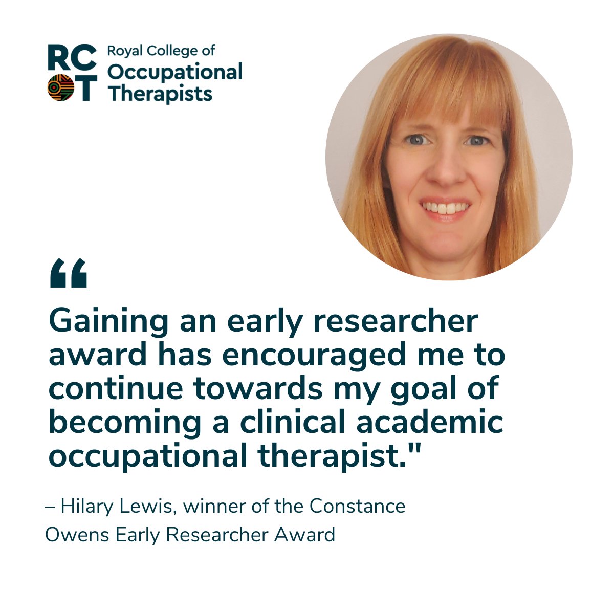 Royal College of Occupational Therapists (@thercot) on Twitter photo The <a href="/ConOwensTrust/">Constance Owens</a> Early Researcher Award supported Hilary with her career progression, and this year it could support you too!
There's not long left to apply for the 2023 #RCOTAnnualAwards so apply TODAY: loom.ly/9qi8C_U The <a href="/ConOwensTrust/">Constance Owens</a> Early Researcher Award supported Hilary with her career progression, and this year it could support you too!
There's not long left to apply for the 2023 #RCOTAnnualAwards so apply TODAY: loom.ly/9qi8C_U