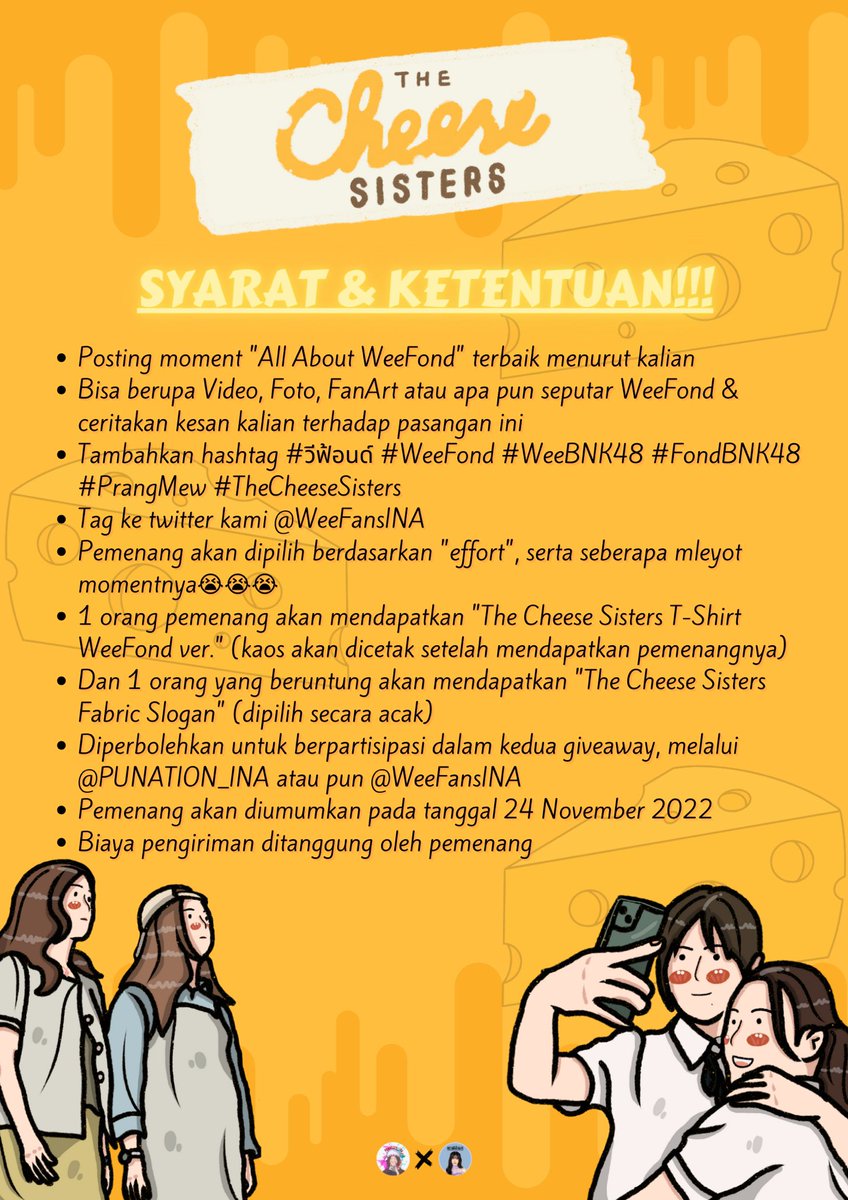 WeeFansINA's tweet photo. ✨GIVEAWAY FOR INDONESIAN FANS✨

𝗜 🧀 𝗨

🔖 Prepare to meet 𝑵𝒐𝒘, 𝑰𝒓𝒆𝒏𝒆, 𝑷𝒓𝒂𝒏𝒈, 𝑴𝒆𝒘 in our exclusive merchandises! 𝗙𝗼𝗿 𝗳𝗿𝗲𝗲! 💸

⬇️Please check pictures below⬇️

#WeeBNK48 #FondBNK48
#PunBNK48 #JennisBNK48
#วีฟ้อนด์ #ปัญเจนนิษฐ์
#TheCheeseSisters https://t.co/qJfh30K7RU