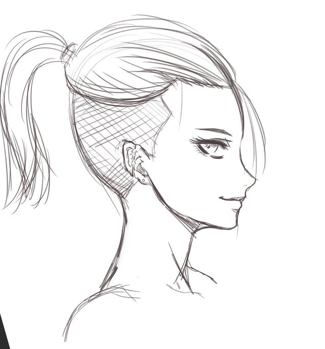 息抜きの落書き。
うちの綾香さんはツーブロックなので髪をアップにするとこうなる。
そして普段は髪に隠れている右耳には痛々しい傷跡が……。 