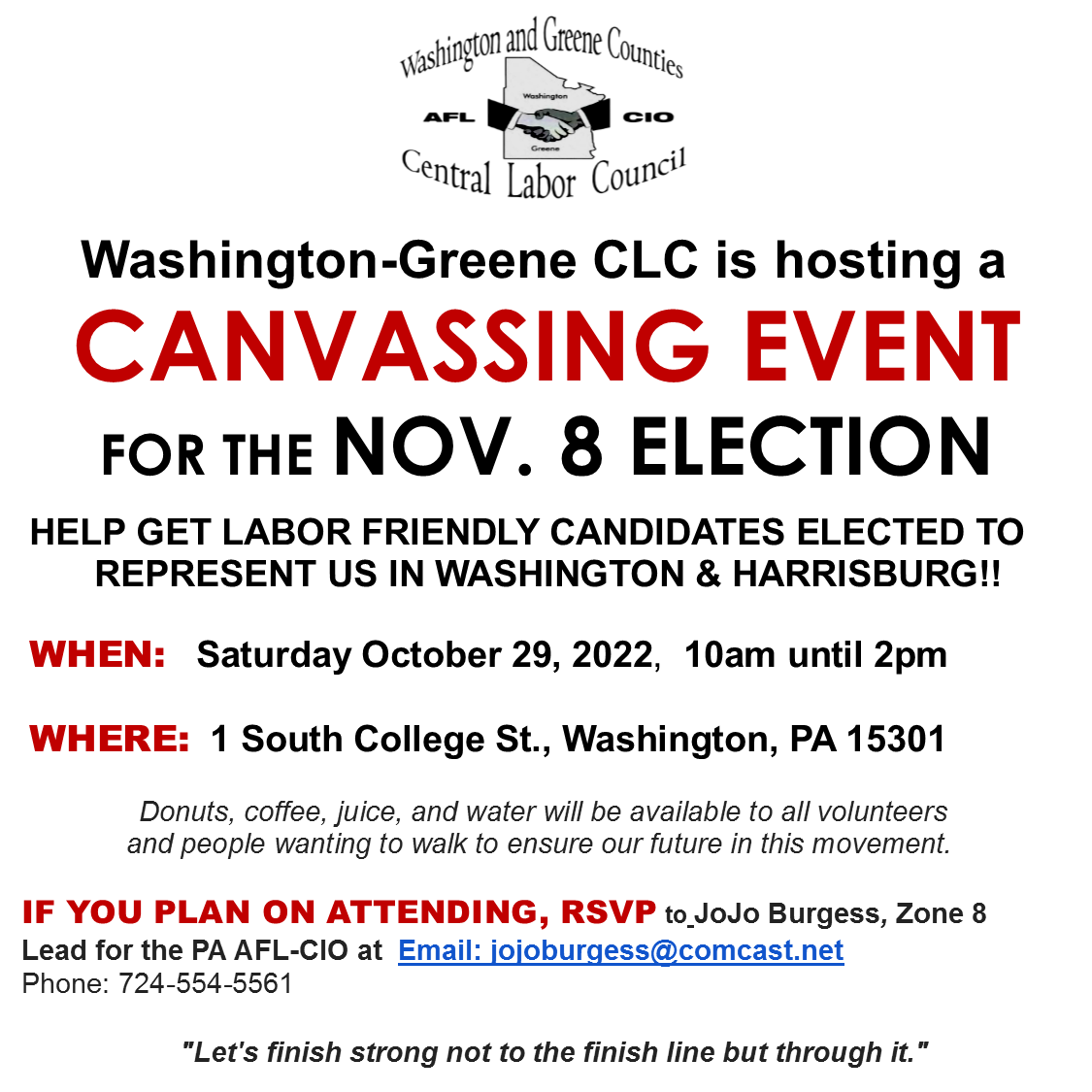 usw14693's tweet photo. With so much on the line this #ElectionDay it is critical we elect leaders who will fight for working families. Wash.-Greene Central Labor Council is hosting a Canvassing Event this Saturday, 10/29, 10am - 2pm. Please join us! RSVP info below: https://t.co/cwUj2Hr589