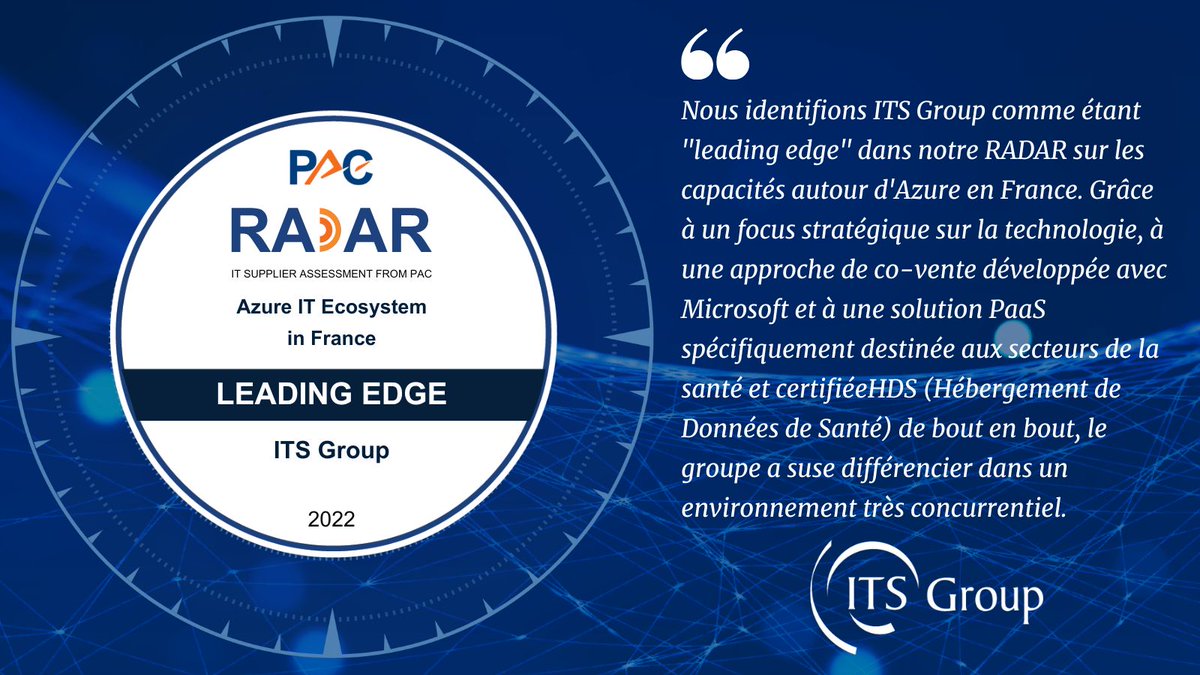 PAC_Analyst_FR's tweet photo. 📣 @ITSGroupSA reconnu « LEADING EDGE » dans notre rapport PAC RADAR autour de l'écosystème Microsoft Azure en France !
💡 Pour en savoir plus ➡️ https://t.co/An1KHazauY
#ITSGroup #Microsoft #Azure #MicrosoftAzure #IT #France https://t.co/kZJUQwzQwZ