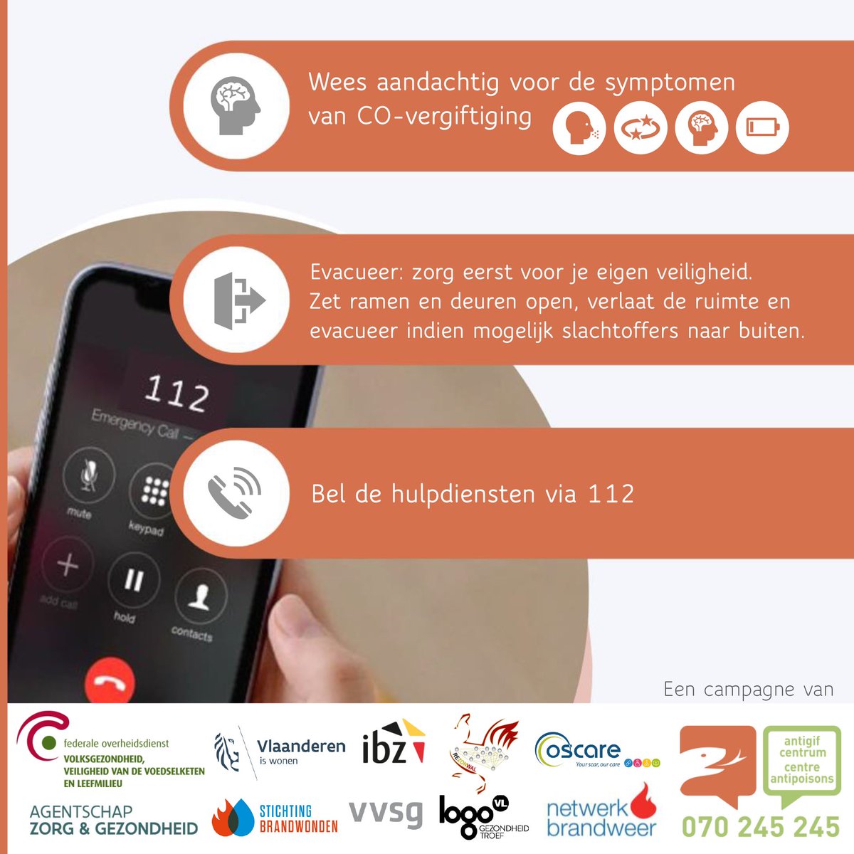 netw_BW's tweet photo. Bescherm jezelf &amp; je familie tegen CO-vergiftiging met onze tips! 👍
TIP 4: Heb je een vermoeden van CO-vergiftiging? Reageer (bel 112) en evacueer. 📲
#blijfwarmenveilig #keepwarmandsafe #COvergiftiging #koolstofmonoxide #monoxydedecarbone #CO #preventiewerkt https://t.co/vLsrl0cu6t