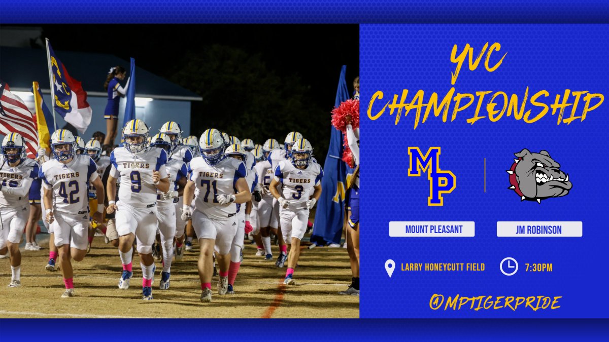 🏆YVC CHAMPIONSHIP GAMEDAY🏆 @MPTigerFootball (7-2) 🆚@JMRFootball (8-1) 📍 @MPHS_Tigers - Larry Honeycutt Field ⏰7:30pm (Tiger Walk 6:20, Senior Night 6:45) 🎟️ spicket.events/tigers 🚫 NO BAGS ALLOWED!!