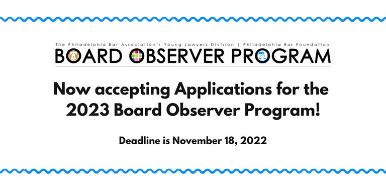 Calling all young lawyers: applications for the 2023 Board Observer Program are now open! Spend a year learning the ins and outs of nonprofit Board service, meeting new people, and gaining new skills. Learn more and apply today: bit.ly/3DoyWDw