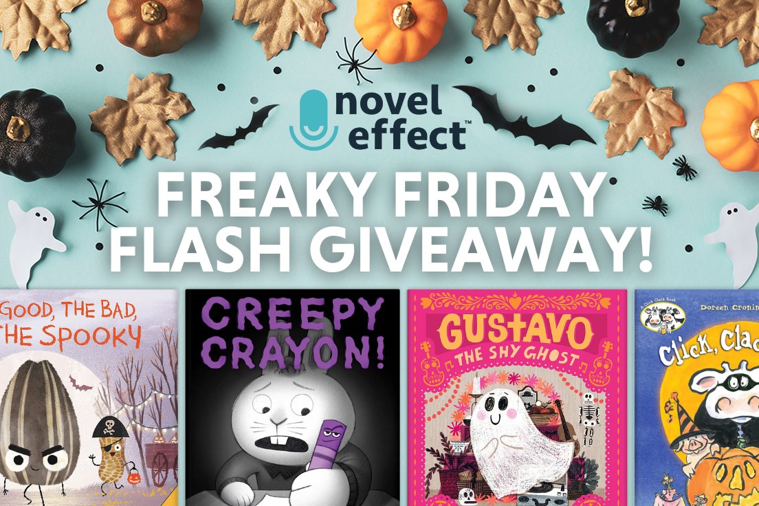 😱 Ready for our last Freaky Friday Flash #Giveaway? ⚡️🎁 Enter for a chance to win two books, a #NovelEffect subscription, & swag! 📚 How to play: ✨ Follow us! 🎶 🔁 Retweet this, tag a friend, & share a magical read-aloud you love for #Halloween on Novel Effect! 🎃 #EdTech