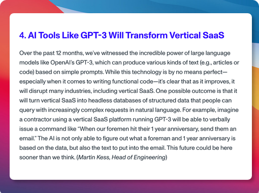 What’s Next for Vertical SaaS?

AI Tools Like GPT-3 Will Transform Vertical SaaS

From @verticalsaas State of VS report

fractalsoftware.com/perspectives/s…