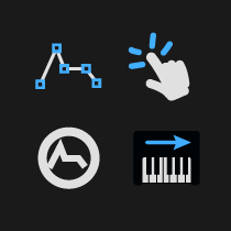 nobuyukinyuu's tweet photo. Some new icons for planned support for different bind types. Clockwise from upper left:   Envelopes, Velocity table (maps values to velocity), Key follow (maps values by midi note), generic icon for #PhaseEngine bind system indicating a bind exists https://t.co/xrNoc6Kpdc